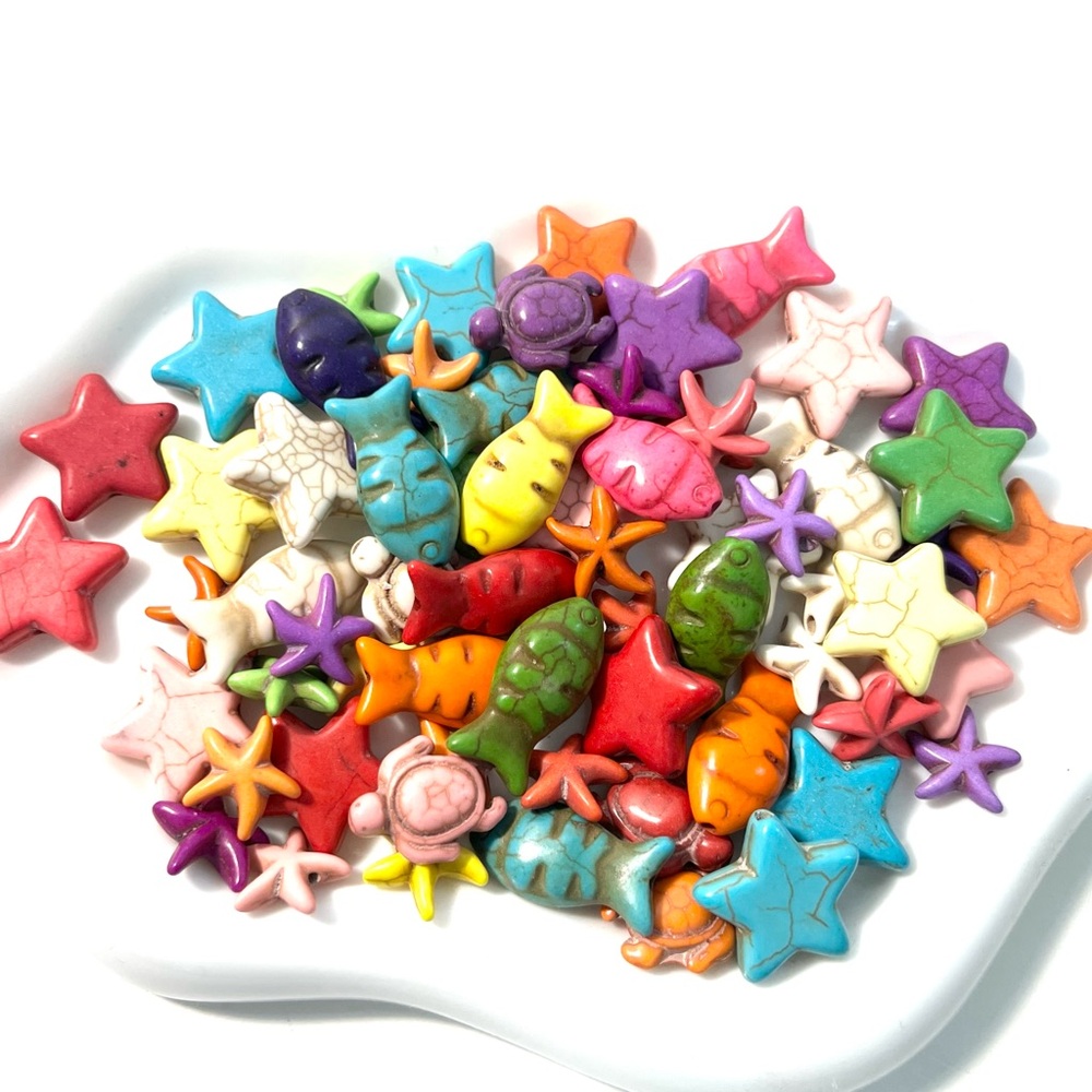 64pc Colorful Mixed Bead Grab Bag – Stars, Fish & Sea Charms